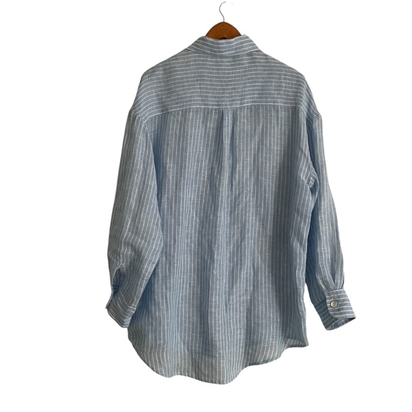 Vitamin A Playa Linen Boyfriend Shirt Sz S Blue Summer Stripe EcoLinen Beachy - Picture 3 of 12